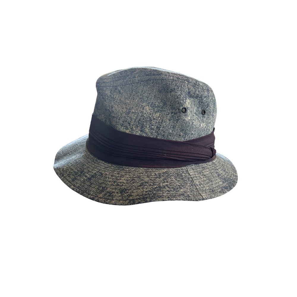 J Hats Fedora Americana Collection Medium Blue Acid Wash Denim Look Made in USA